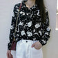 Lovely Cat Pattern Printed Long Sleeve blouse Shirt #PR953