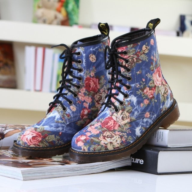 Lolita thick crust lovely floral print denim shoes