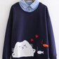 Love heart cat embroidery fake two pieces hoodie#PR925