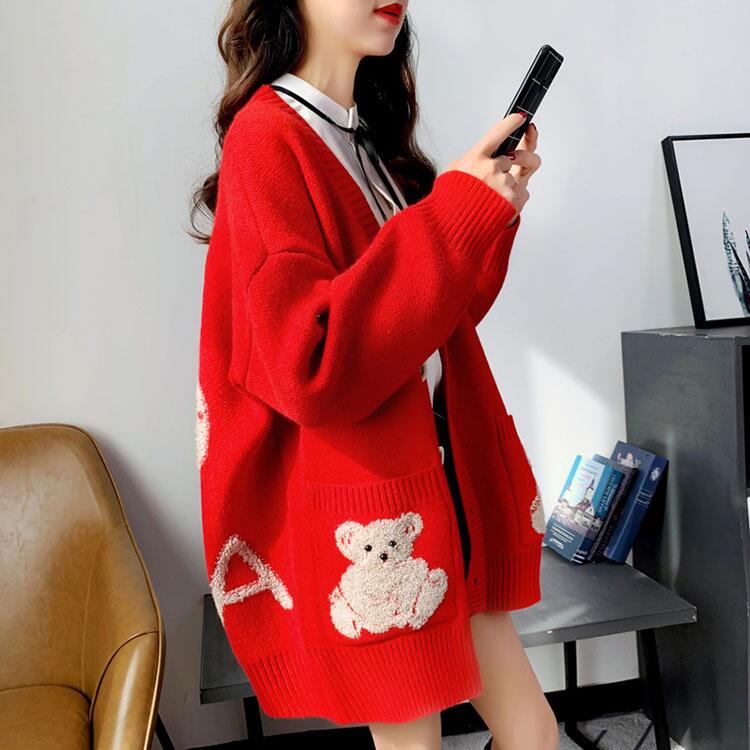 Korea style bear embroidery sweater cardigan #PR1000