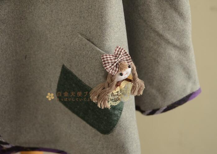 Cute cat  Little girl embroidery cloak woolen coat #PR767 - Veooy