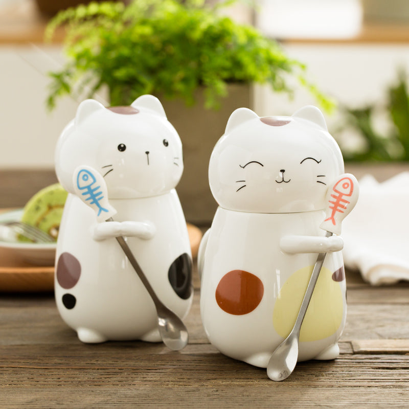 Harajuku cute Totoro ceramic cup with lid spoon   large coffee Couple mug - Veooy