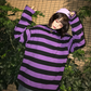 Retro style Purple color stripe long sleeve t-shirt #PR816