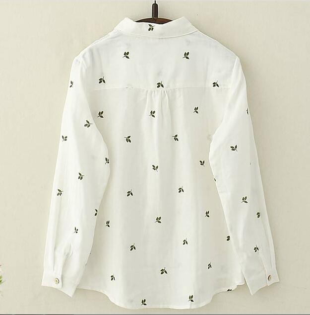 Cute leaves embroidery blouse shirt #PR741 - Veooy