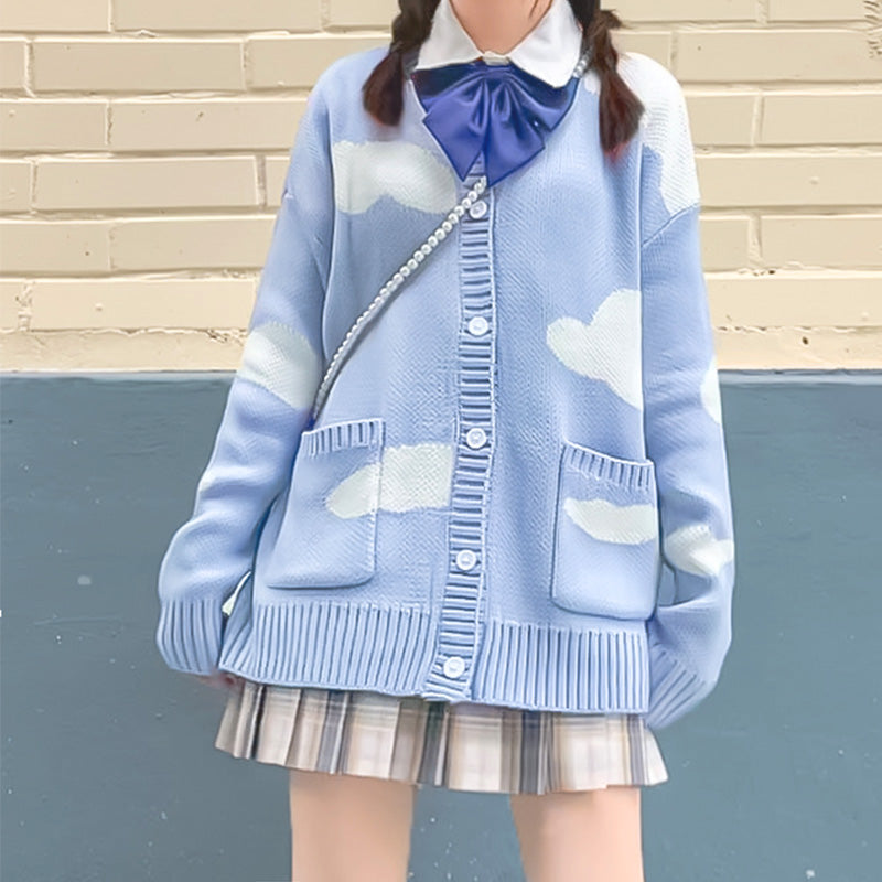 Kawaii Cloud Knitting Full Sleeve Cardigan Loose Sweater
