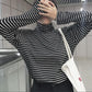 Harajuku style high collar stripe long sleeve woolen sweater shirt #PR715 - Veooy