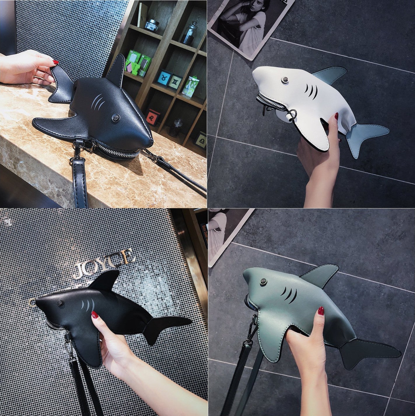 Creative shark cute shoulder diagonal package - Veooy