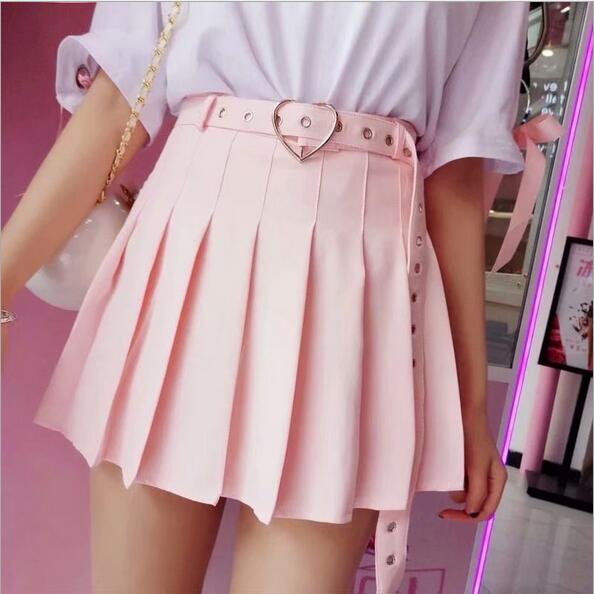 Retro Pleated Skirt With Heart Belt #yyl-862