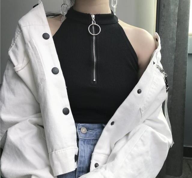 Korea style Cotton Black/White Top/Vest #YYL-870