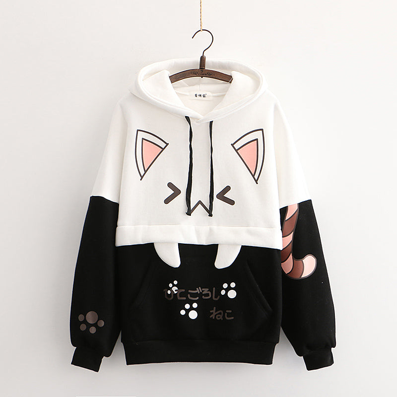 College embroidered rabbit ears and fleece hoodie - Veooy