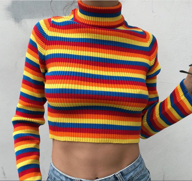 Harajuku style colorful stripe sweater #YYL-713 - Veooy