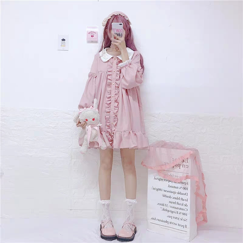 Cute Lolita Peter Pan Collar One-piece(OP) Pink Dress - Veooy