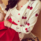 Cherry embroidered knitted cardigan #2020-12-12-2 - Veooy
