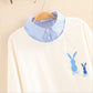 Two rabbits embroidery fake two pieces hoodie sweater #PR988