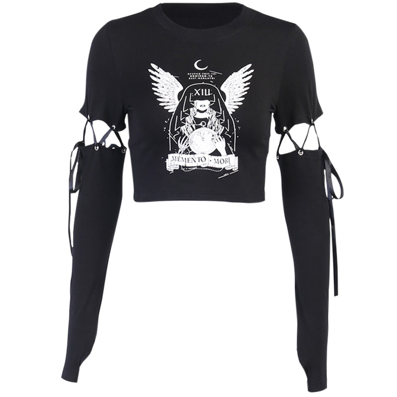 Gothic Harajuku Punk Patchwork Long Sleeve Slim T-shirts - Veooy