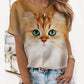 Women's T shirt Cat Graphic 3D Print Round Neck Tops Basic Basic Top Yellow