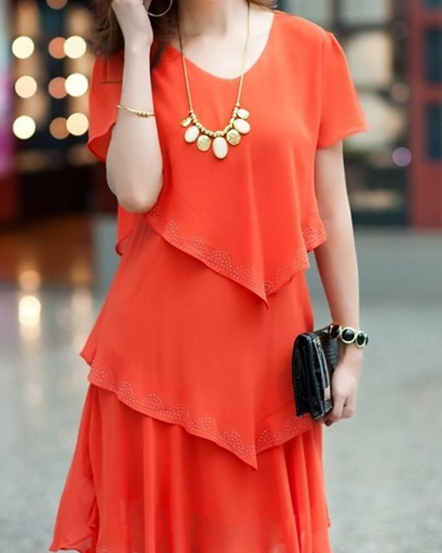 Women's Swing Dress Short Mini Dress - Short Sleeve Solid Colored Spring & Summer Hot Elegant Slim Black Blue Orange S M L XL XXL 3XL 4XL 5XL-0220805
