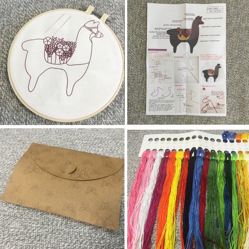 Beginner Embroidery Full Kit DIY Craft Kit with Bamboo Hoop for Gifts Home Wall Decor - Veooy