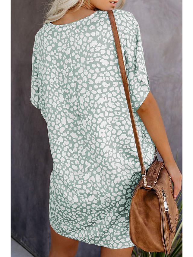 Women's Shift Dress Short Mini Dress Short Sleeve Solid Color Geometric Print Summer Casual Green Light Blue S M L XL