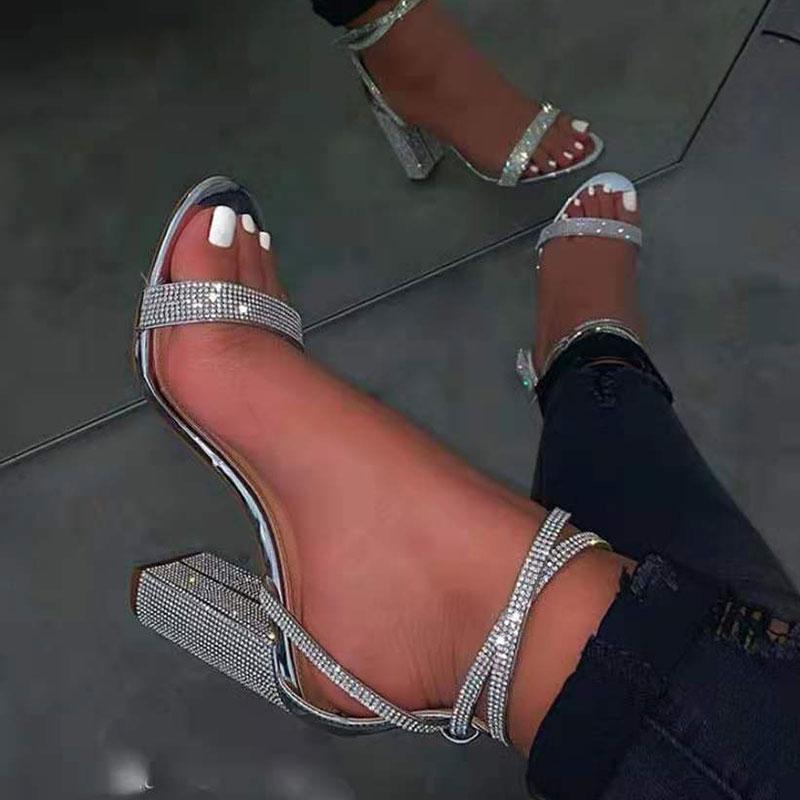 Slippers Women Rhinestone Buckle Strap High Heel Sandals