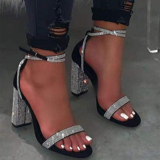 Slippers Women Rhinestone Buckle Strap High Heel Sandals
