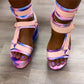 Women Simple Multicolor Strap Open Toe Velcro Creepers Platform Sandals