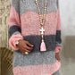 Loose pink and gray color block sweater