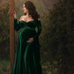Velvet maternity V-neck long dress