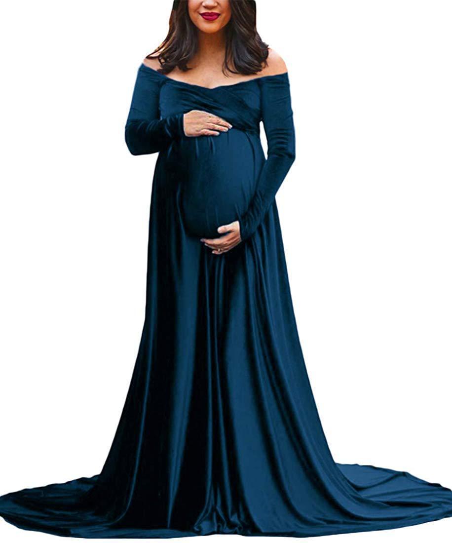 Velvet maternity V-neck long dress
