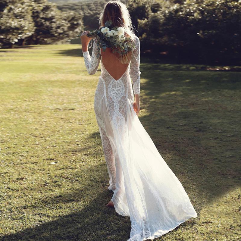 Sexy backless white long trailing dress