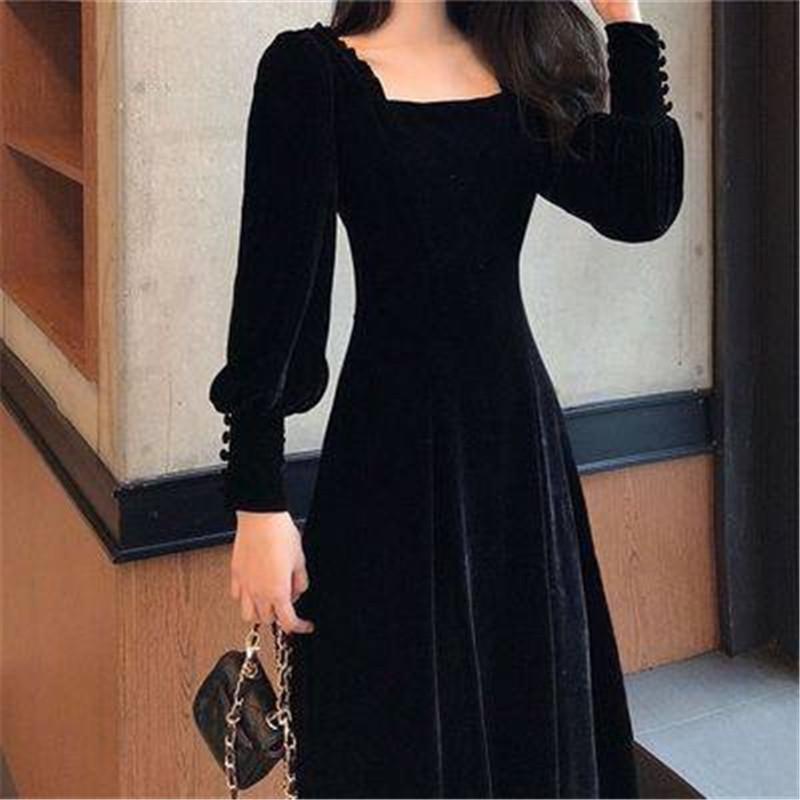 Autumn women black elegant dress - Veooy