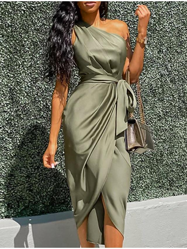 Women's Wrap Dress Midi Dress Sleeveless Solid Color Spring & Summer Hot Sexy Army Green S M L XL