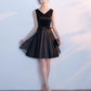 Cute Black V Neck Short Prom Dress With Bow - Veooy