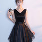 Cute Black V Neck Short Prom Dress With Bow - Veooy