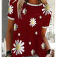Women's T-shirt Floral Graphic Prints Flower Round Neck Tops Basic Top Black Blue Red