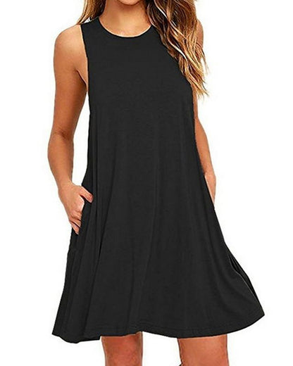 Women's Shift Dress Short Mini Dress Sleeveless Solid Color Hot Cotton Black Royal Blue S M L XL XXL 3XL-0222814