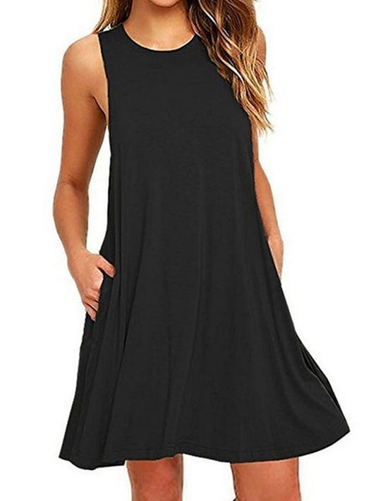 Women's Shift Dress Short Mini Dress Sleeveless Solid Color Hot Cotton Black Royal Blue S M L XL XXL 3XL-0222814