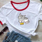 Women's T-shirt Cat Print Round Neck Tops 100% Cotton Basic Basic Top White Purple Red