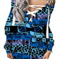 Women's Shift Dress Short Mini Dress Long Sleeve Print Lace up Patchwork Print Fall Winter Off Shoulder Plus Size Sexy Loose Blue S M L XL XXL 3XL-0222821