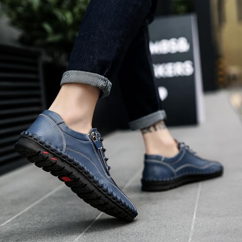 Zip Mens Loafers Fashion Breathable Men Flats Genuine Leather Casual Shoes Designers Moccasins Men Shoes