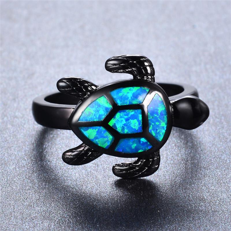 Blue Fire Opal Turtle Ring - Veooy