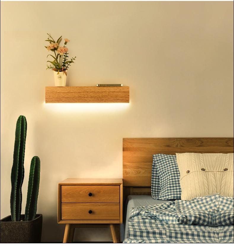 Eliana - Modern Wood Oak Shelf & Lamp - Veooy
