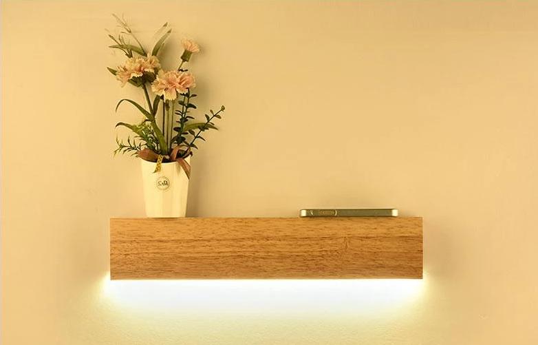 Eliana - Modern Wood Oak Shelf & Lamp - Veooy