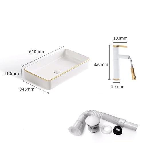 Deon - Ceramic Countertop Bathroom Sink with Pull Out Faucet - Veooy