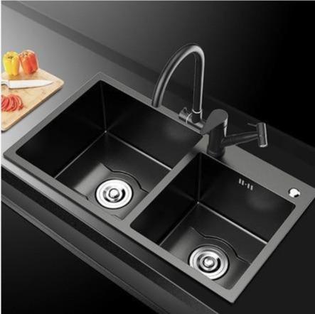 Daxon - Black Nano Stainless Steel Double Kitchen Sink with Soap Dispenser - Veooy