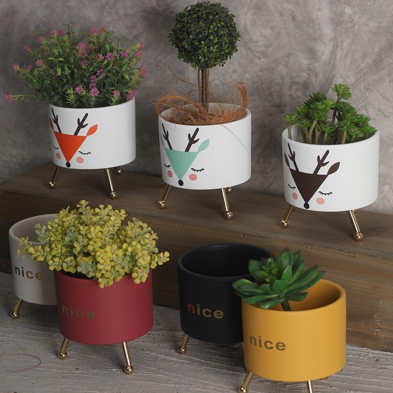 Jolie - Decorative Iron Frame Ceramic Flower Plant Pot