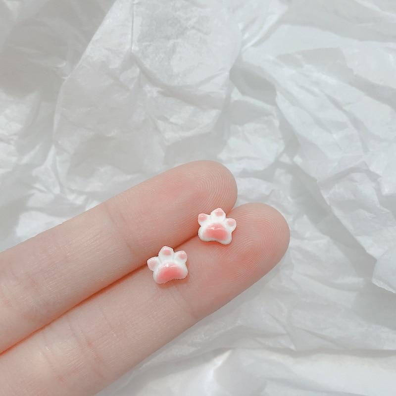 Cute Exquisite Small Pink Cat Claw Ceramic Earrings SP15636 - Veooy