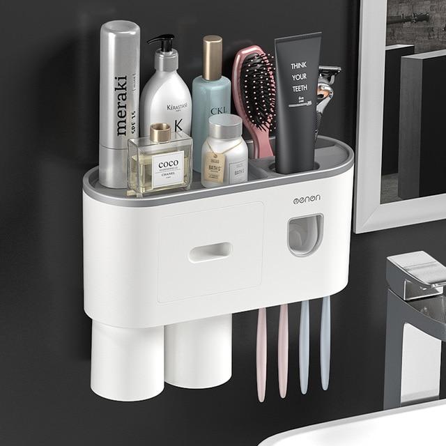 Toothbrush Holder Wall Mounted with Automatic Toothpaste Dispenser