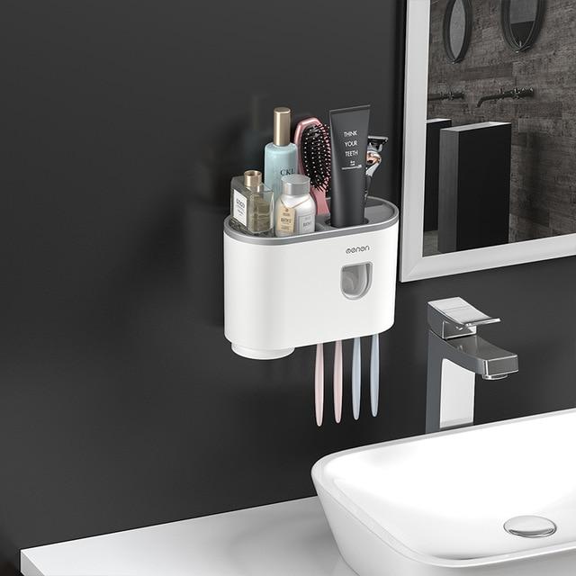 Toothbrush Holder Wall Mounted with Automatic Toothpaste Dispenser