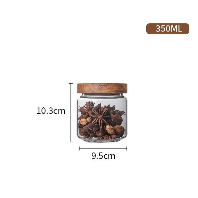 Wood Lid Glass Airtight Canister Kitchen Storage Bottles